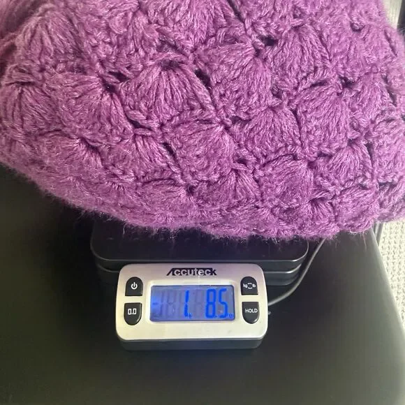 Handknit Crochet Purple Cape Poncho Wrap Sweater Chunky Fringe Granny Beige Boho - Picture 15 of 15